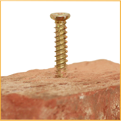 The masonry frame screw is suitable for fixing frames and battens to all masonry, concrete, brick and block applications