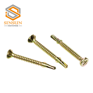 Flat head CSK self drilling white blue zinc plated screw with wings for building and construction